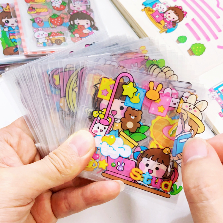 20张可爱卡通pet手账贴纸韩国ins女孩手帐素材儿童水杯咕卡贴纸