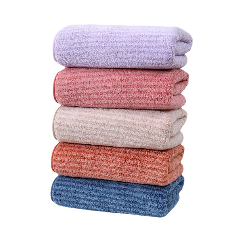【 Chi Jia 】 Coral Fleece towel, plain horizontal strip, home soft, absorbent, not easy to shed fluff, soft edge towel Item Picture