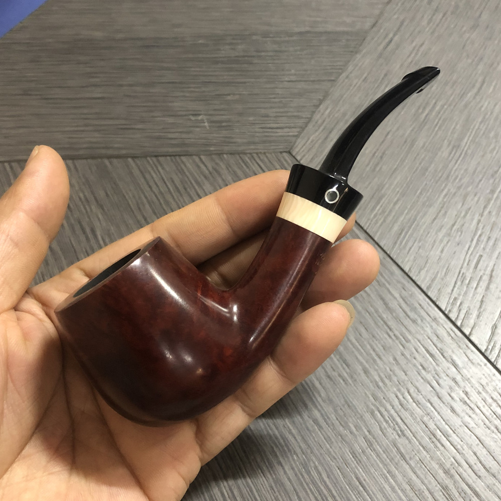 木香火焰纹石楠木烟斗烟丝木质烟斗带装饰环手工实木烟斗一件代发