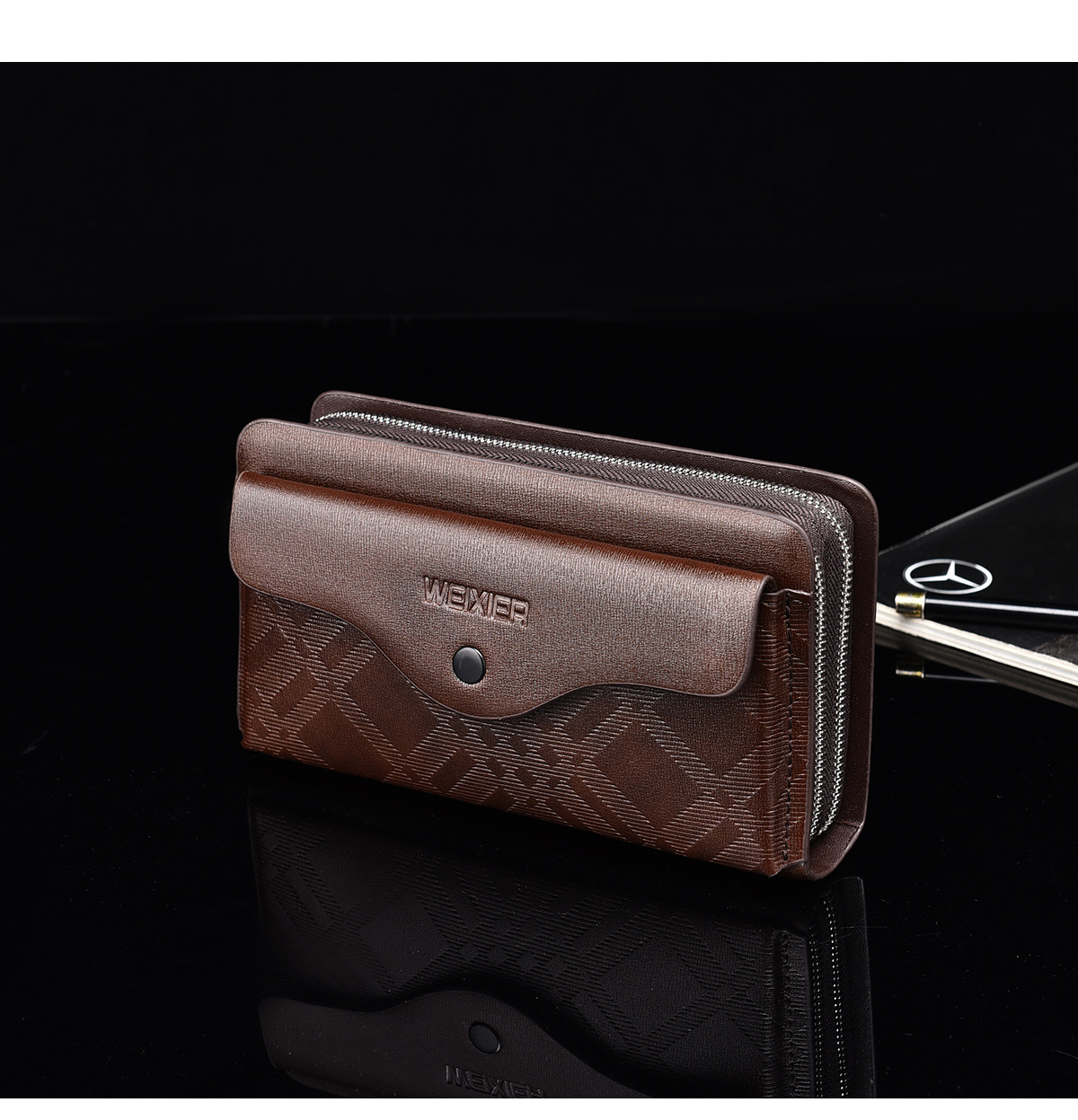 休闲男士长款商务钱包便携手抓包pu大容量双拉链手拿包多卡位夹包详情20