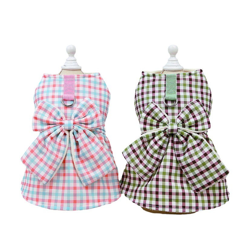Dog clothes, new autumn and winter pet clothing, cat clothes, cute cotton skirts that can be pulled, 2023 baby checkered cotton skirts Item Picture