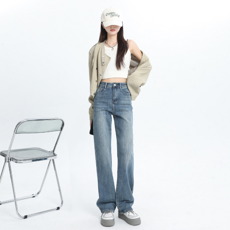 9592 High-waisted wide-leg jeans for women's autumn 2023 new style. Pear-shaped figure slimming and drooping narrow straight-leg pants Specification image