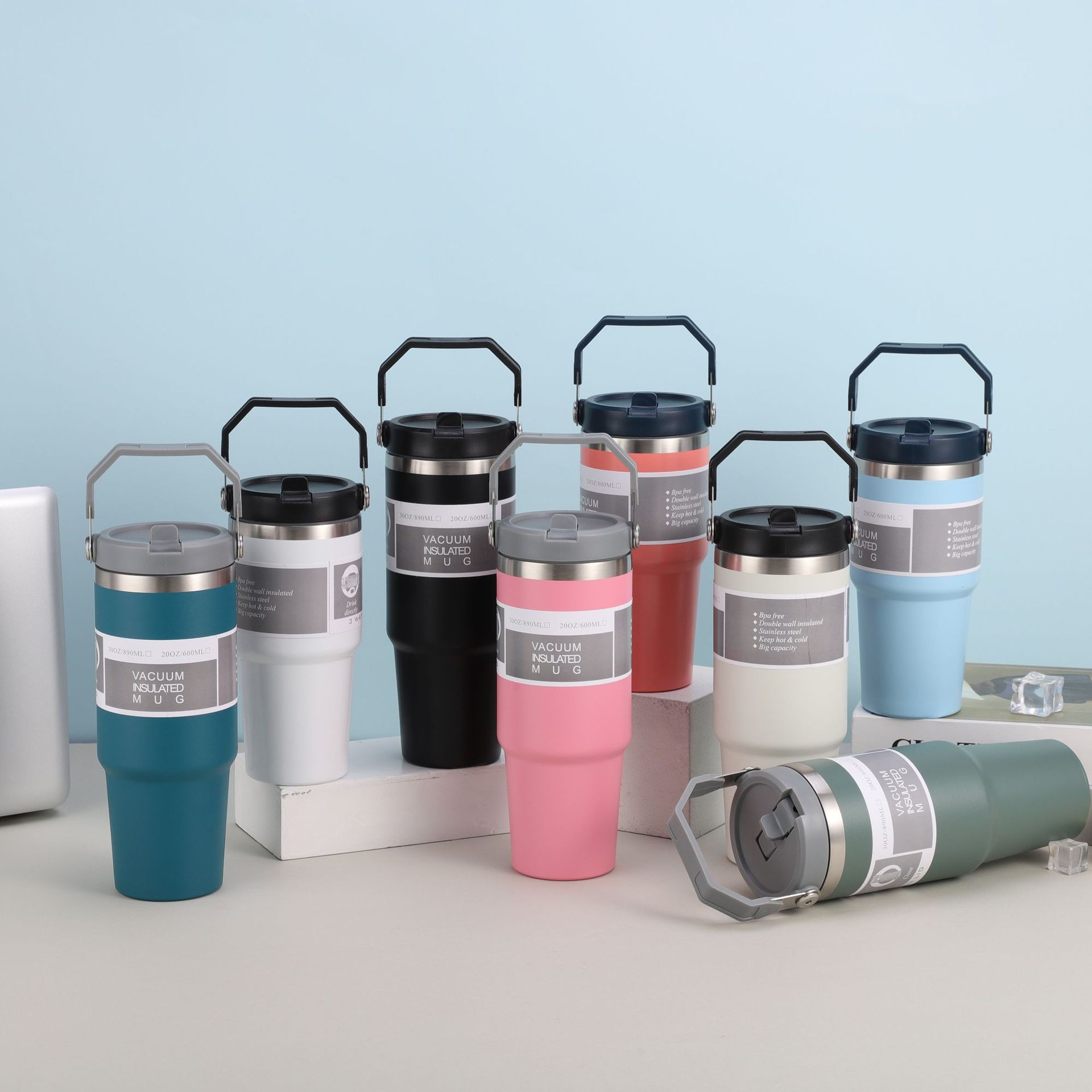 Wading large-capacity handle sports water bottle, double-layer vacuum stainless steel car cup, heat and cold preservation ice cup wholesale Specification image