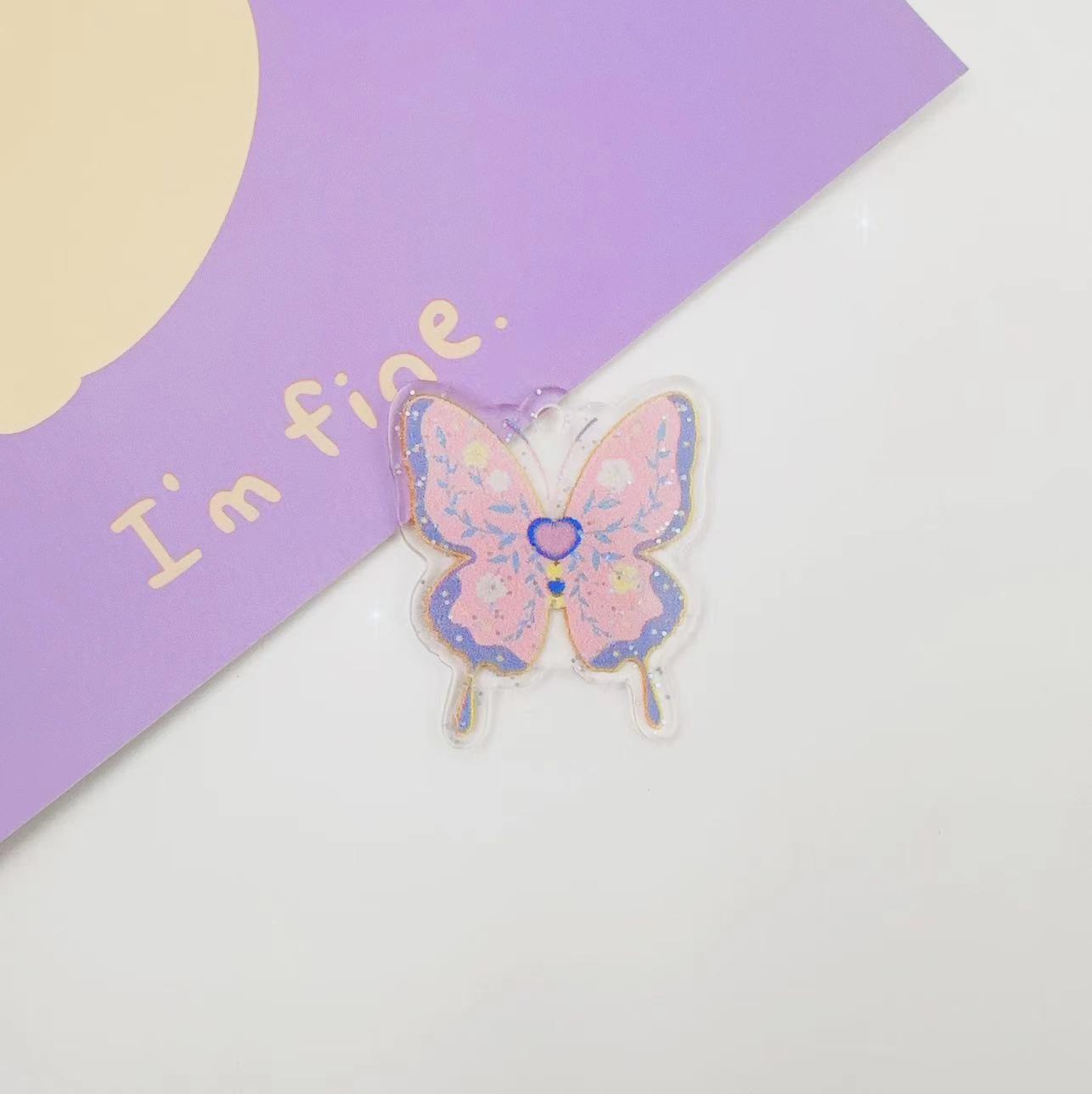 Diy Accessories Accessories Resin Bright Powder Three-Dimensional Butterfly Key Chain Pendant Acrylic Accessories Hair Accessories Handmade Materials Specification drawing