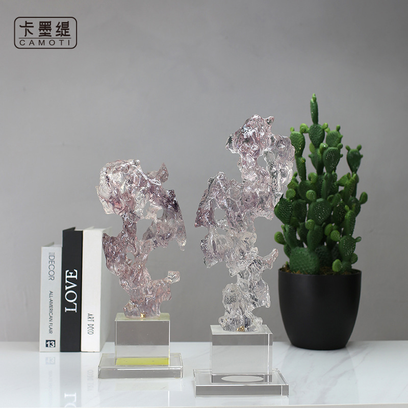 新中式创意透明树脂雕塑玄关电视柜书房摆件抽象仿水晶艺术摆台详情图4