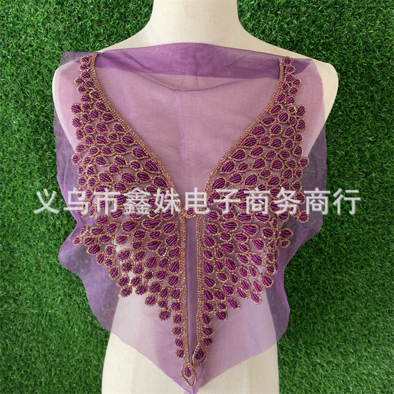 批发网纱底串珠贴花 管珠胸衣贴花DIY 服装辅料