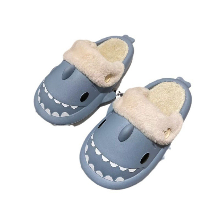 2023 new style of warm cotton slippers for couples, indoor anti-slip thick-soled detachable, wool and cotton shoes, shark slippers for men Application Scenario