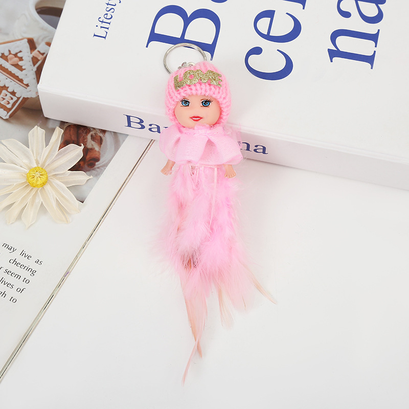 2022 nuevo mini muñeca colgante de plumas cortas muñeca mochila escolar colgante de llaves para niños pequeños regalos de vacaciones al por mayor Specification image