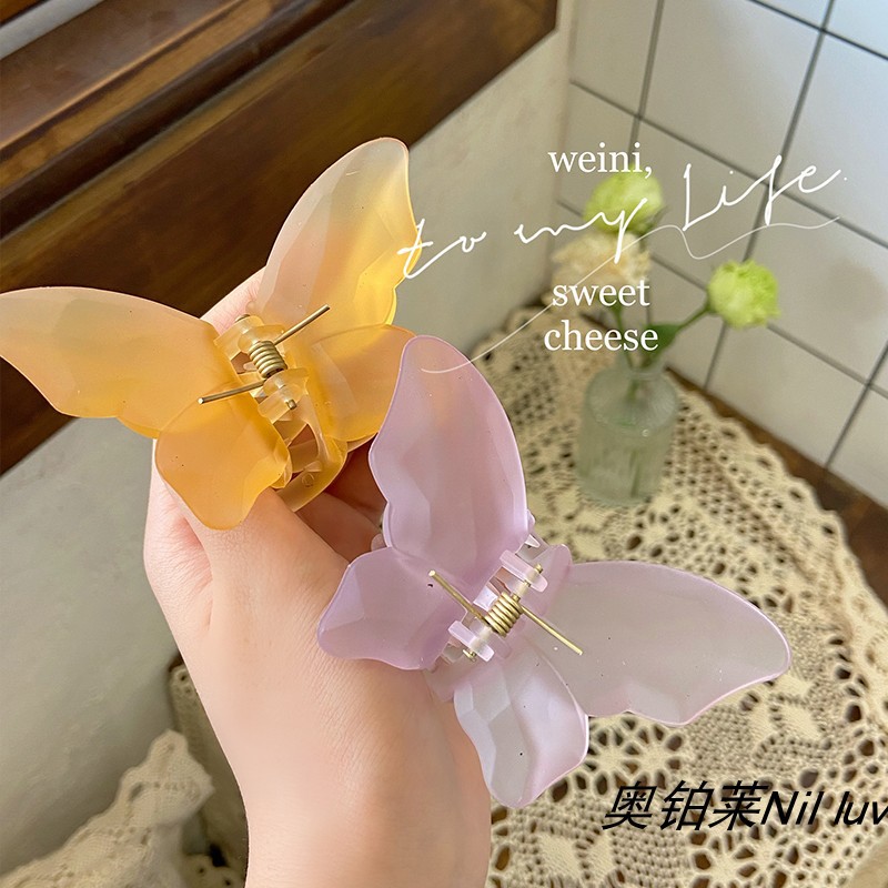 New Super Fairy Butterfly Half Hair Grab Clip Women's Frosted Hair Clip Back Head Small Clip Shark Clip Headpiece Specification drawing