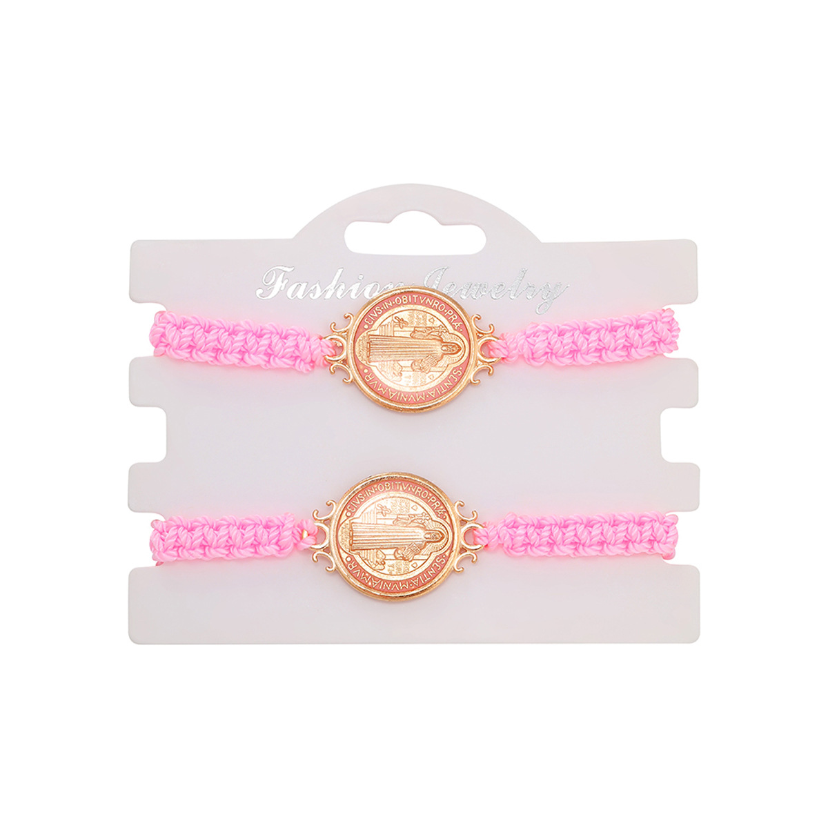 Cross-border best-selling alloy oil-dripping Saint Benedict woven bracelet, retro and simple men's and women's prayer friendship bracelet set