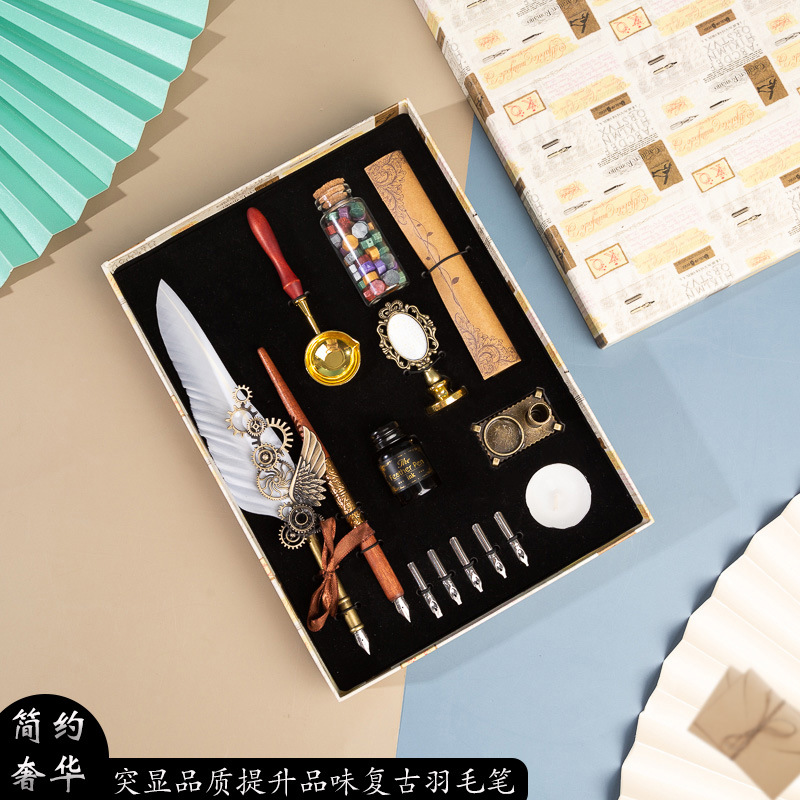 商务礼盒伴手礼送女友生日礼物钢笔套装蘸水笔羽毛笔翅膀洒金工厂