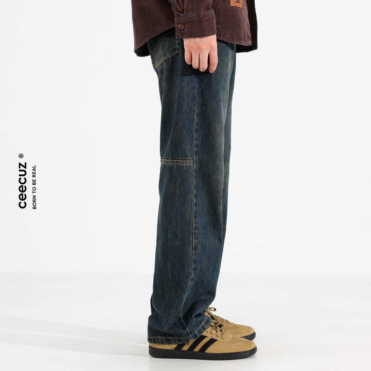 Men's autumn and winter jeans with fleece 2024 new retro pants, American high street straight-leg loose men's long pants Specification image