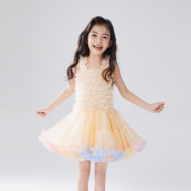 ins Children's dress, girls' dress, halter puffy dress, tutu children's tulle princess dress, New Year's Day performance details Picture