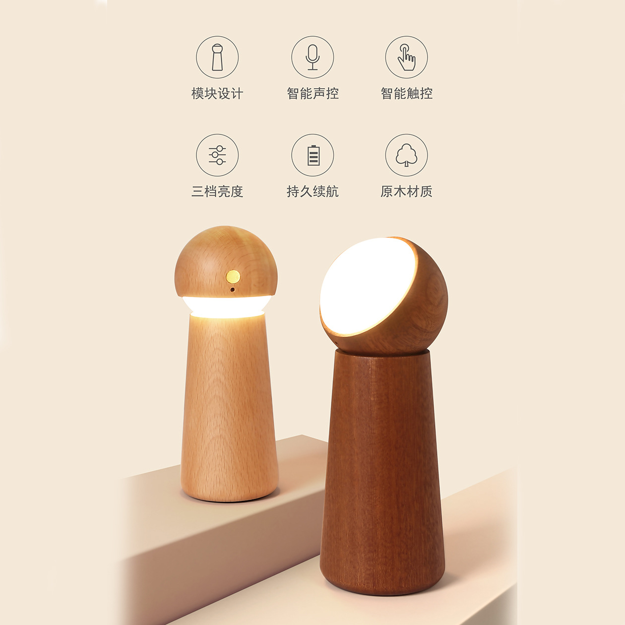 Factory direct sales voice-controlled lights, solid wood gift items, voice night lights, new cross-border smart control lights details Picture