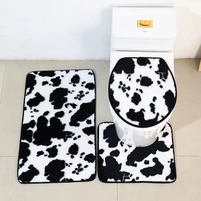 Modern Simple Style Cow Print Toilet Bathroom Three-Piece Combination Carpet Toilet Non-Slip Mat Home Mat