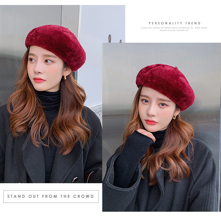 秋冬季新款女士时尚仿貂毛贝雷帽休闲旅行保暖画家帽文艺南瓜帽子详情12