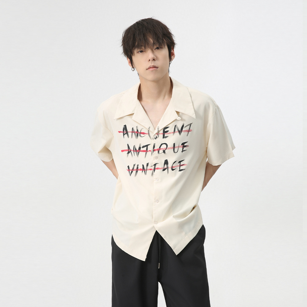 MTLCLOTHES men's Wear: 2024 Summer Collection New American fashion letter design sense lapel shirt short-sleeved trend Item Picture