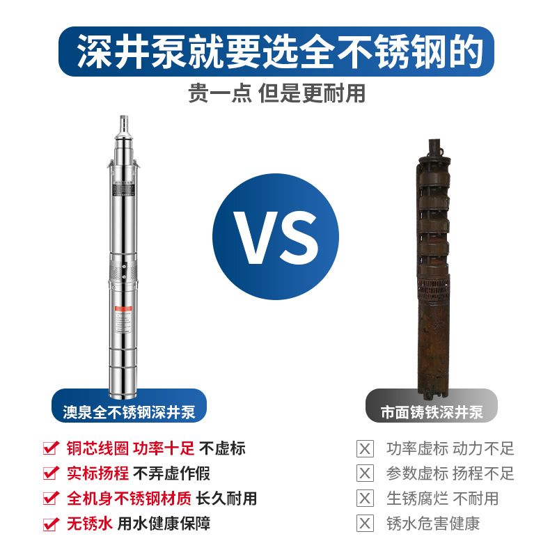 QJ/QJD stainless steel deep well pump, deep well submersible pump, household multi-stage submersible pump, 220V high head, all-copper motor Specification image