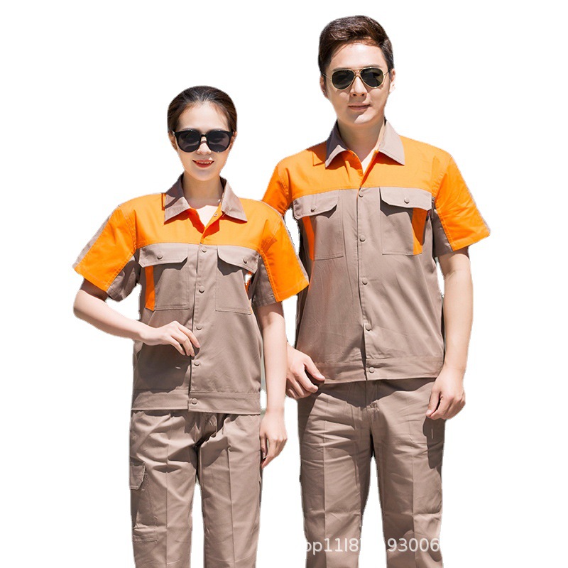 Cotton short-sleeved work clothes summer workclothes welding clothes machine repair electrical clothing engineering clothing embroidery printing and hot stamping Application Scenario