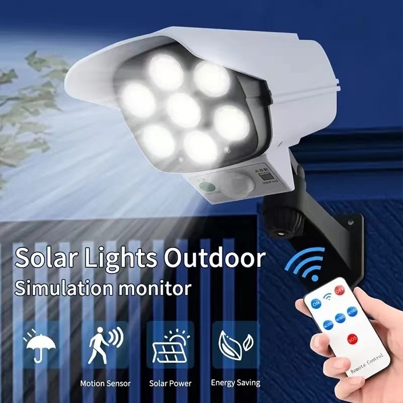 Solar-powered simulation monitoring light, camera, outdoor household anti-theft remote control, waterproof, road lighting, courtyard Wall Street lamp details Picture