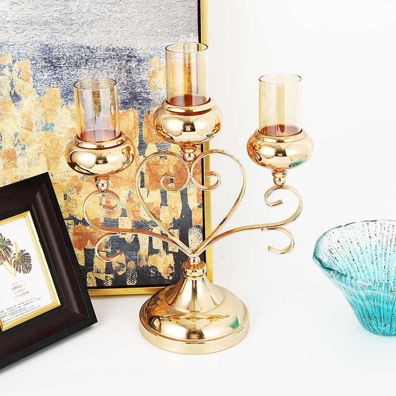 Cross-Border Nordic Metal Glass Candlestick Wedding Hotel Table Living Room Creative Romantic Home Candlelight Dinner Decoration details Picture