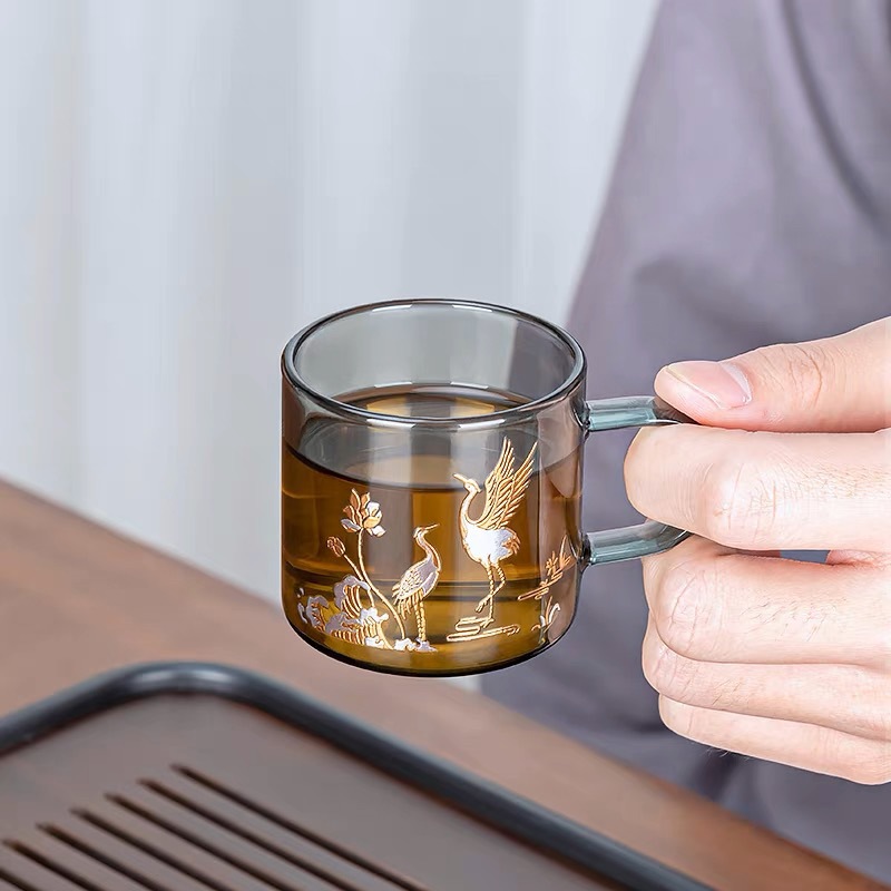 High Borosilicate Glass Small Tea Cup Household Meeting Tea Cup Heat-Resistant Glass Printing Sample Tea Cup Kung Fu Tea Set Specification drawing