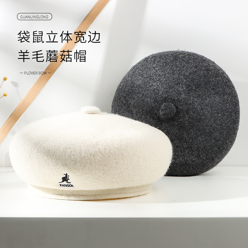 Korean Kangol Hats, Kangaroo Berets, Winter Hats, Wool Warm Hats, Korean Version Berets, Female Painter Hats