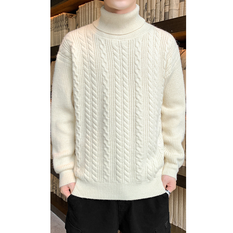 Men's high-neck sweater, men's slimming autumn and winter new casual winter Korean-style thickened knitted sweater, warm base layer Item Picture