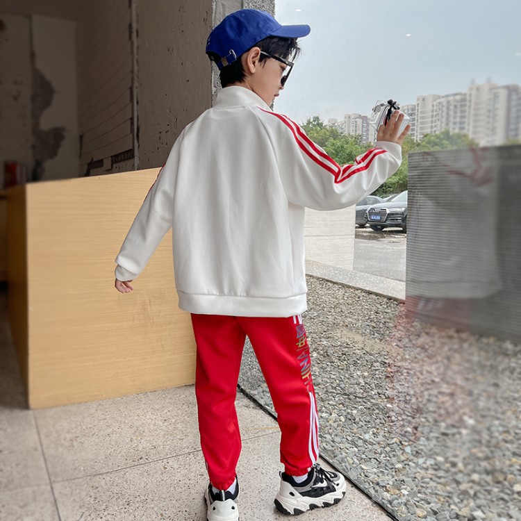 Children's spring and autumn set: Boys' zipper sportswear, Chinese school uniform, Little girls' casual big kids' sweatshirt, two-piece set Item Picture