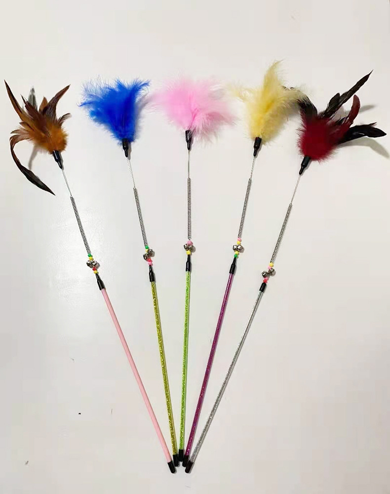 宠物用品弹簧杆逗猫棒 猫咪互动自嗨玩具逗猫棒 彩色羽毛猫玩具