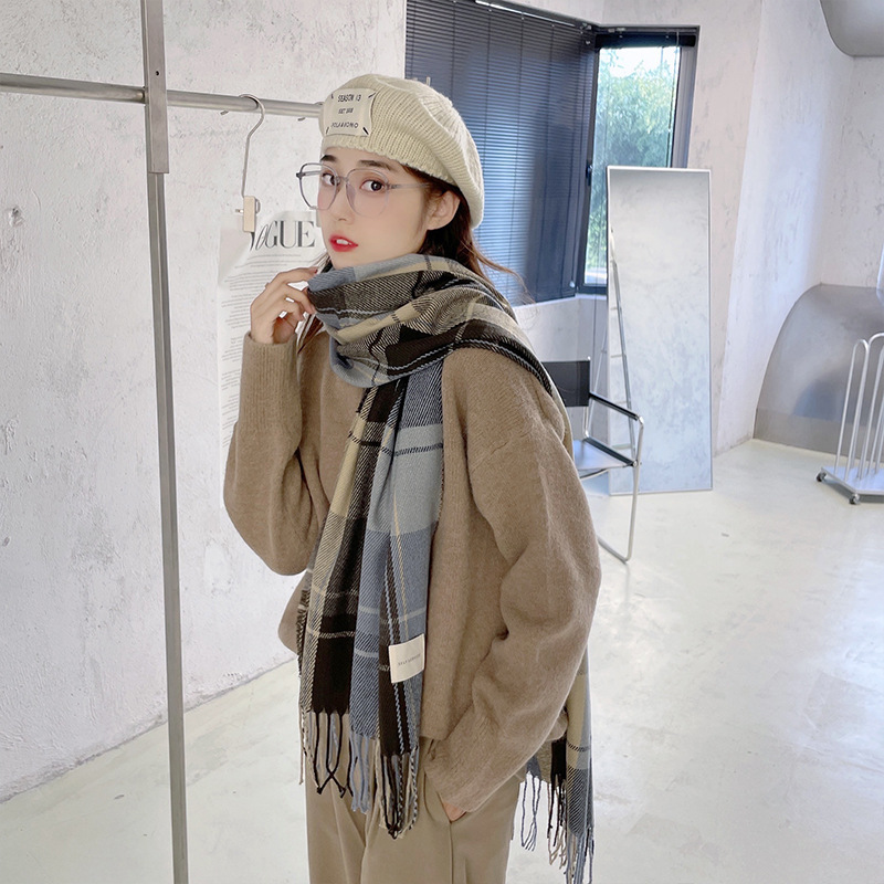 Scarf Female Winter Korean Version Of All Vintage Plaid Imitation Cashmere Girl Student Bib Couple Shawls Wholesale Manufacturers Item Picture