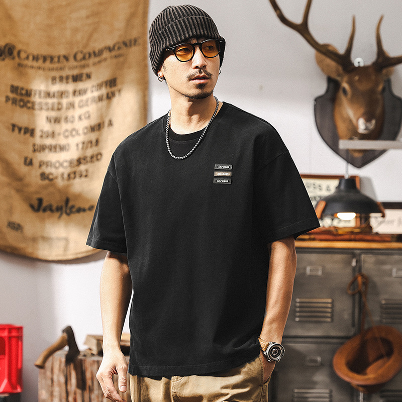 American retro men's short-sleeved T-shirt for summer 2025 new style, trendy loose and plus-size casual pure cotton men's top details Picture