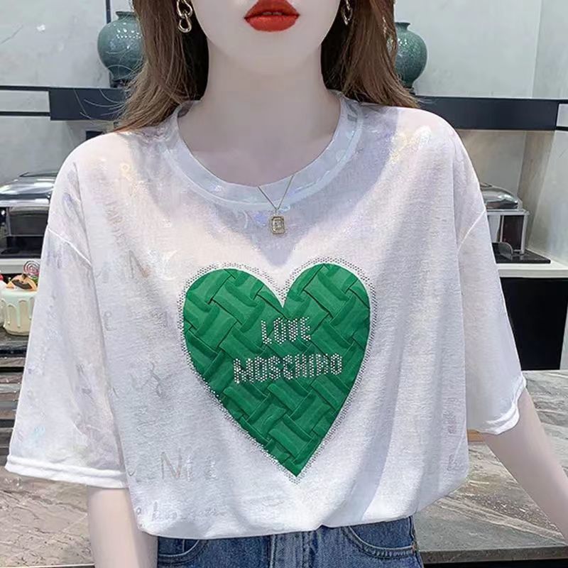 Ice Silk Fashion White short-sleeved T-shirt women's 2024 new European style blouse, stylish chiffon top with a sense of sophistication