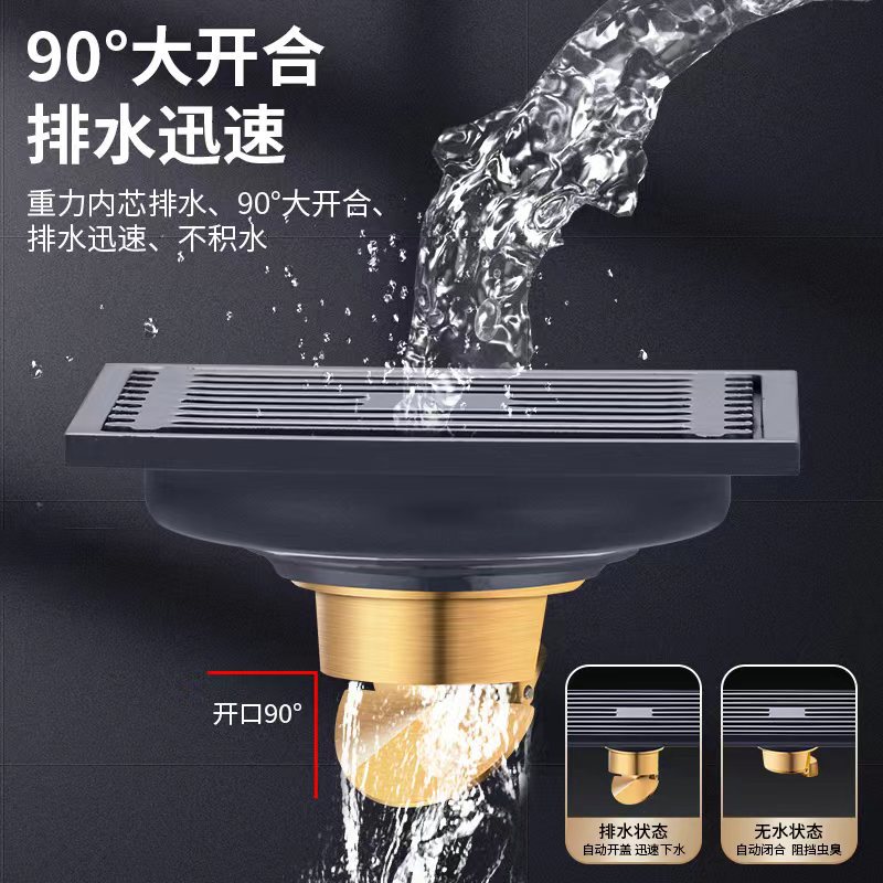 Gun-gray floor drain, stainless steel bathroom drain, long strip, shower, washing machine, all-copper anti-odor core, a magic tool Specification image