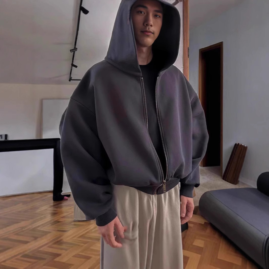 New blockbuster solid color zipper hooded sweatshirt full figure