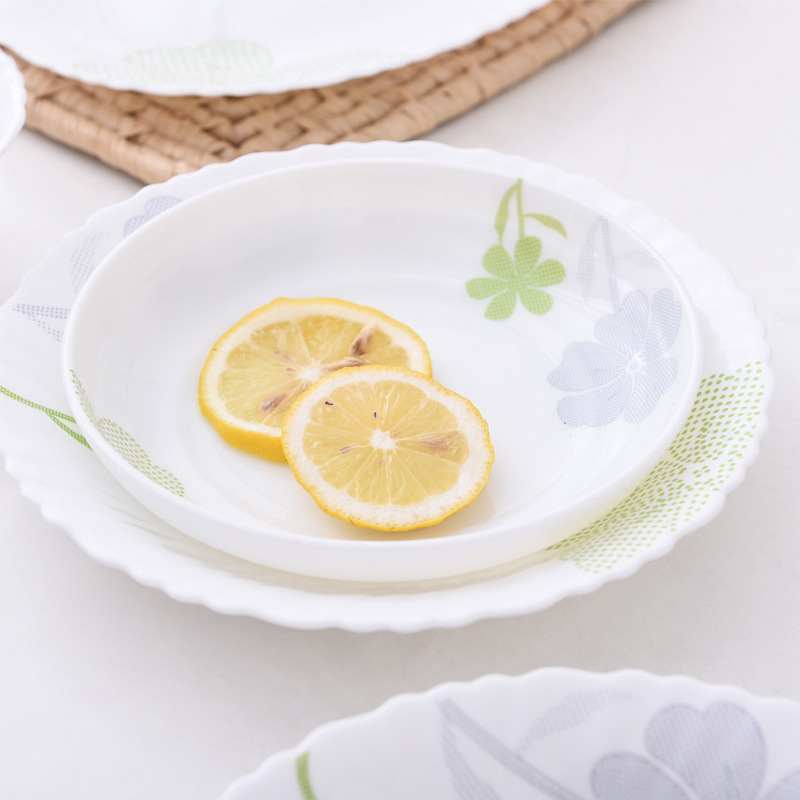 Chinbull centrifugal process lace deep plate, white jade glass heat-resistant dinner plate and vegetable plate, elegant world Specification image