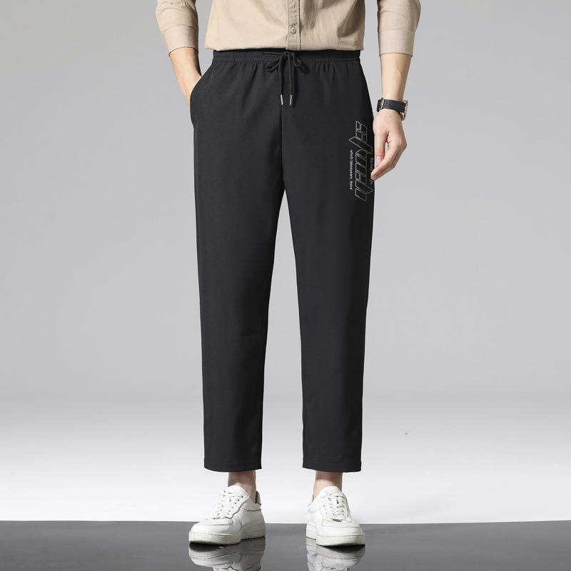 Straight-leg men's summer thin 9-inch men's pants, ice silk loose and versatile sportswear casual pants, wide-leg dress pants trendy Specification image