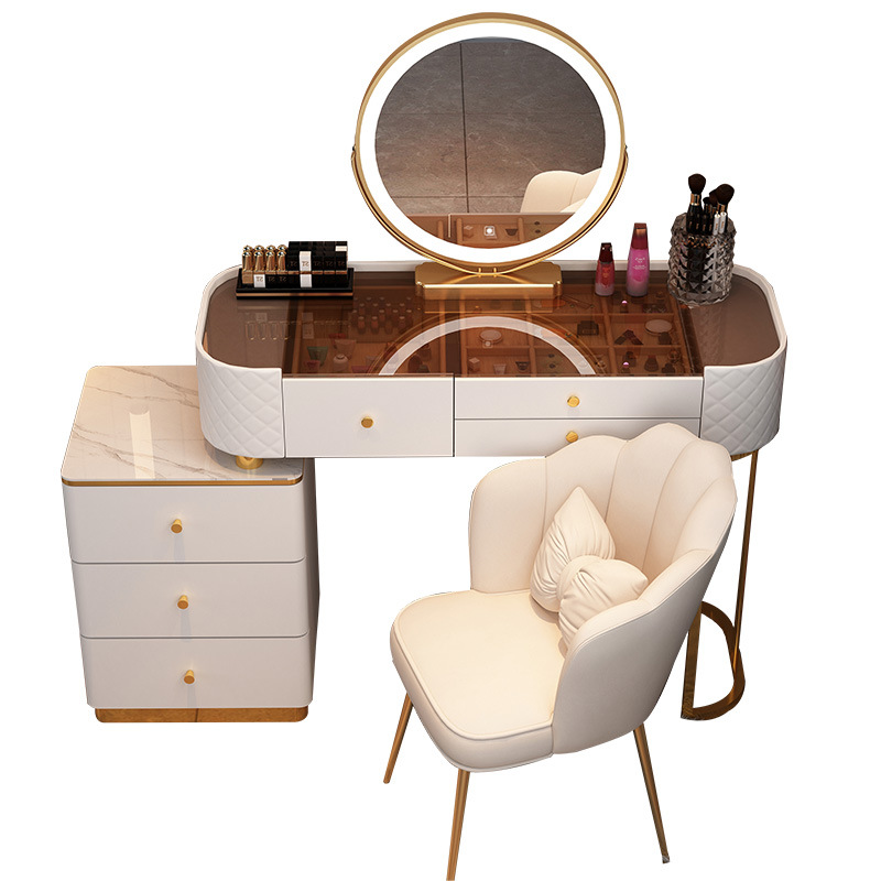 梳妆台玻璃轻奢高级感卧室现代简约岩板化妆桌小户型收纳柜一体桌详情图5