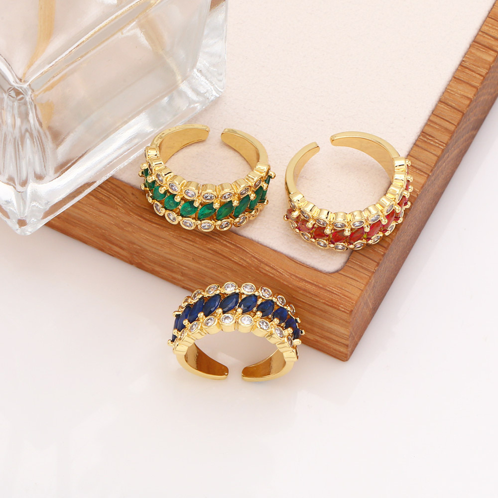 KIMOJ 2025铜锆石戒指跨境欧美网红轻奢小众几何戒指 复古简约个性潮酷食指指环批发