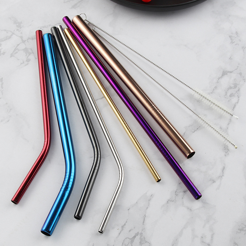 Cross-border 304 stainless steel straw manufacturer wholesale metal straws milk tea straw sets Amazon natural color drinking straws Specification image