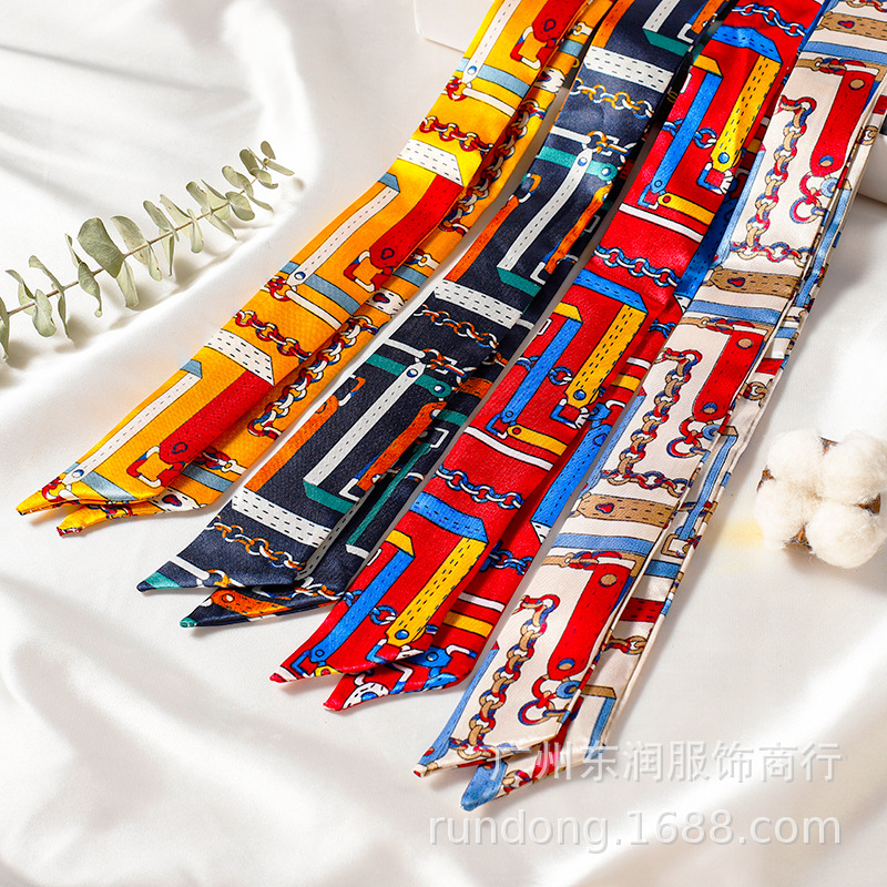 Spot Silk Scarf Wholesale Long Diagonal Silk Scarf Scarf Streamer Belt Tie Bag Bow Small Silk Scarf Application Scenario