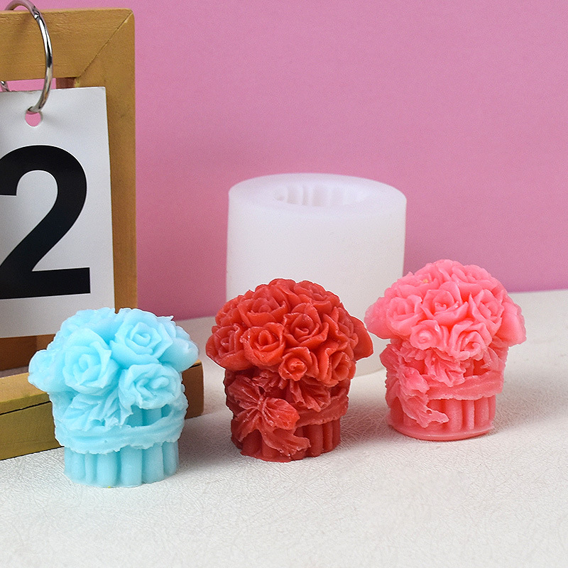 Cross-border best-selling rose bouquets, scented candles, silicone mold diy, epoxy resin gypsum epoxy resin chocolate mold details Picture