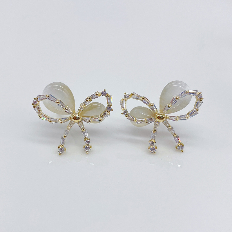 Obi new bow S925 silver needle opal senior earrings wholesale fashion women's earrings independent packaging details Picture