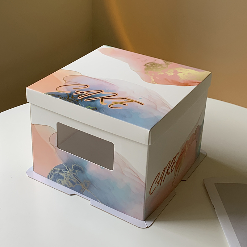 Factory direct supply of birthday cake boxes, 6, 8, 10, 12 inch single and double high-layer baking paper box packaging boxes wholesale Specification image