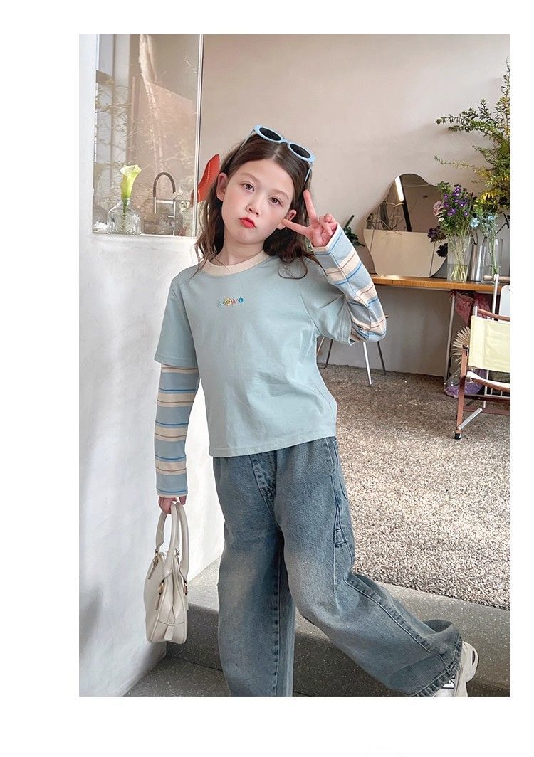 女童假两件上衣洋气t恤儿童网红长袖打底衫中大童装2025新款代发详情5