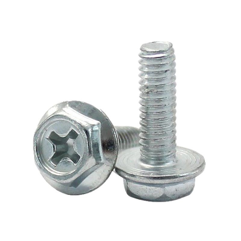 Wholesale of 4.8 grade white zinc cross flange with toothed screws, carbon steel hexagon cross groove with gasket flange face screws Item Picture