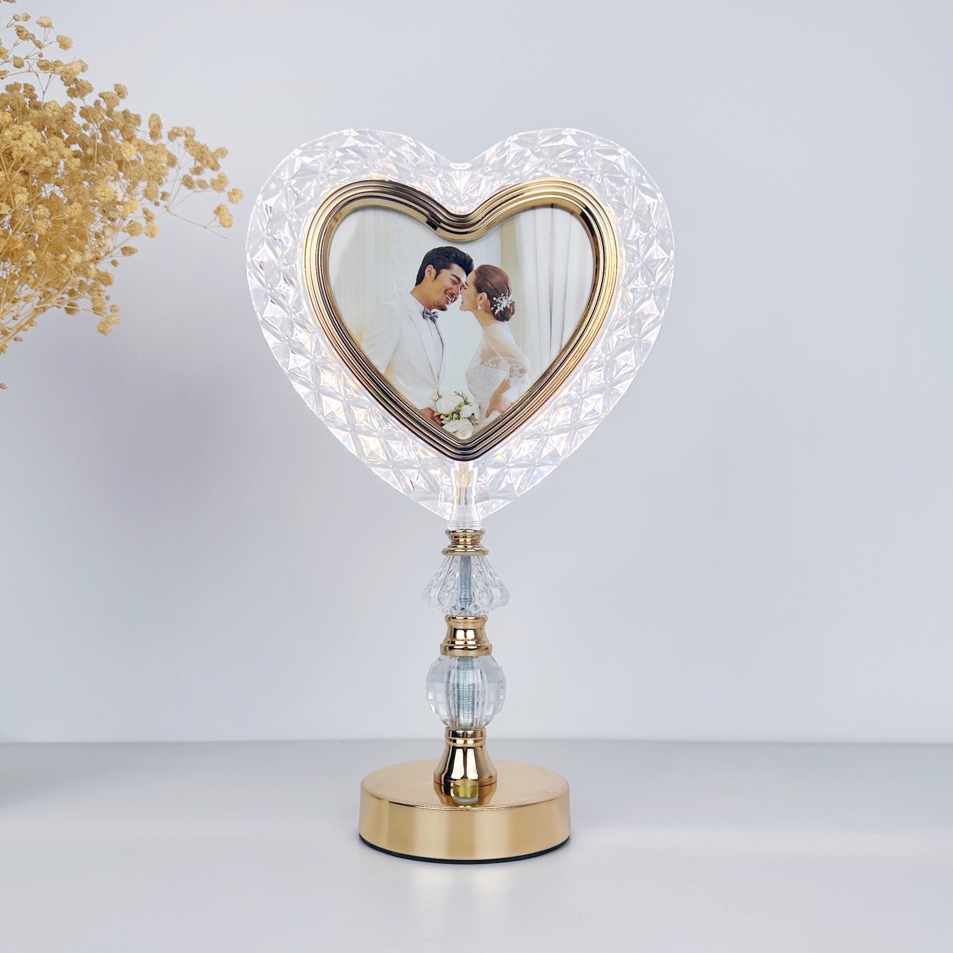Creative touch nightlight Front picture frame reverse mirror Bedroom bedside light Gold highstand decorative ambiance light