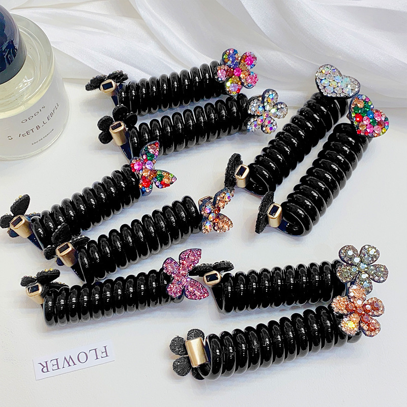 Niña strass flores amor mariposa tiara línea telefónica rizo no daña cuerda de pelo elástico alto rizo de pelo Specification image