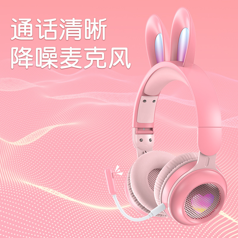 跨境新款KE-01发光兔耳朵立体声 折叠插卡音乐游戏耳机厂家直销详情图4