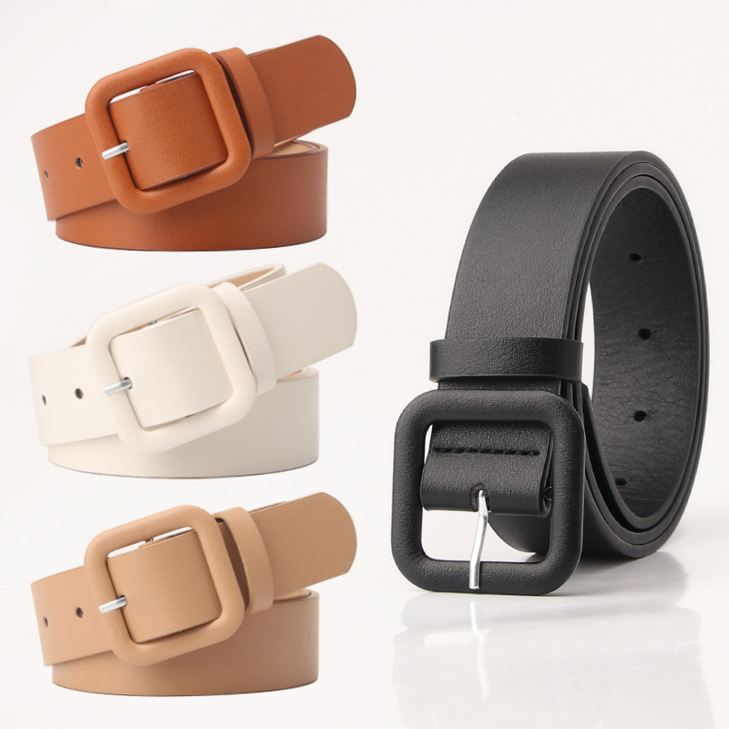The new simple and high-end women's square buckle candy-colored versatile decorative belt is fashionable and elegant for women